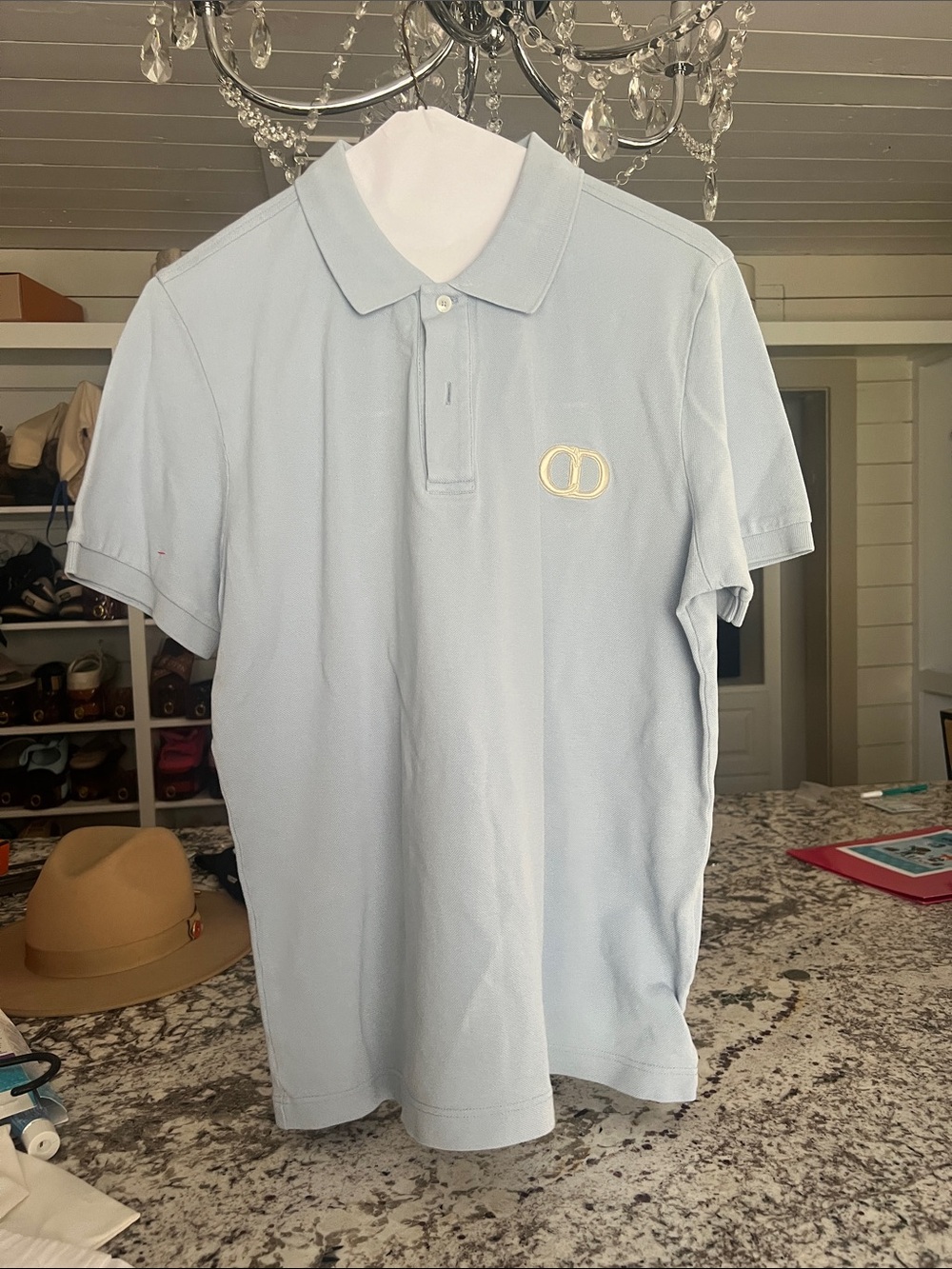 Dior Pale Blue Polo Shirt with Embroidered Logo